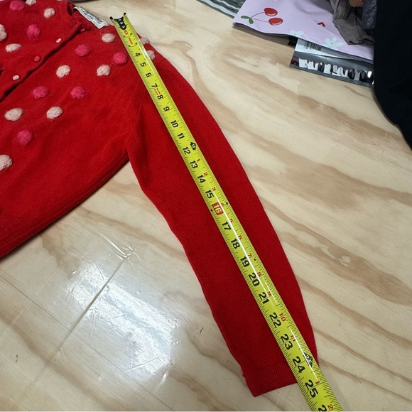 Vintage Mia Kato Design Cashmere Red Pom-Pom Cardigan Sweater Small - Picture 14 of 15